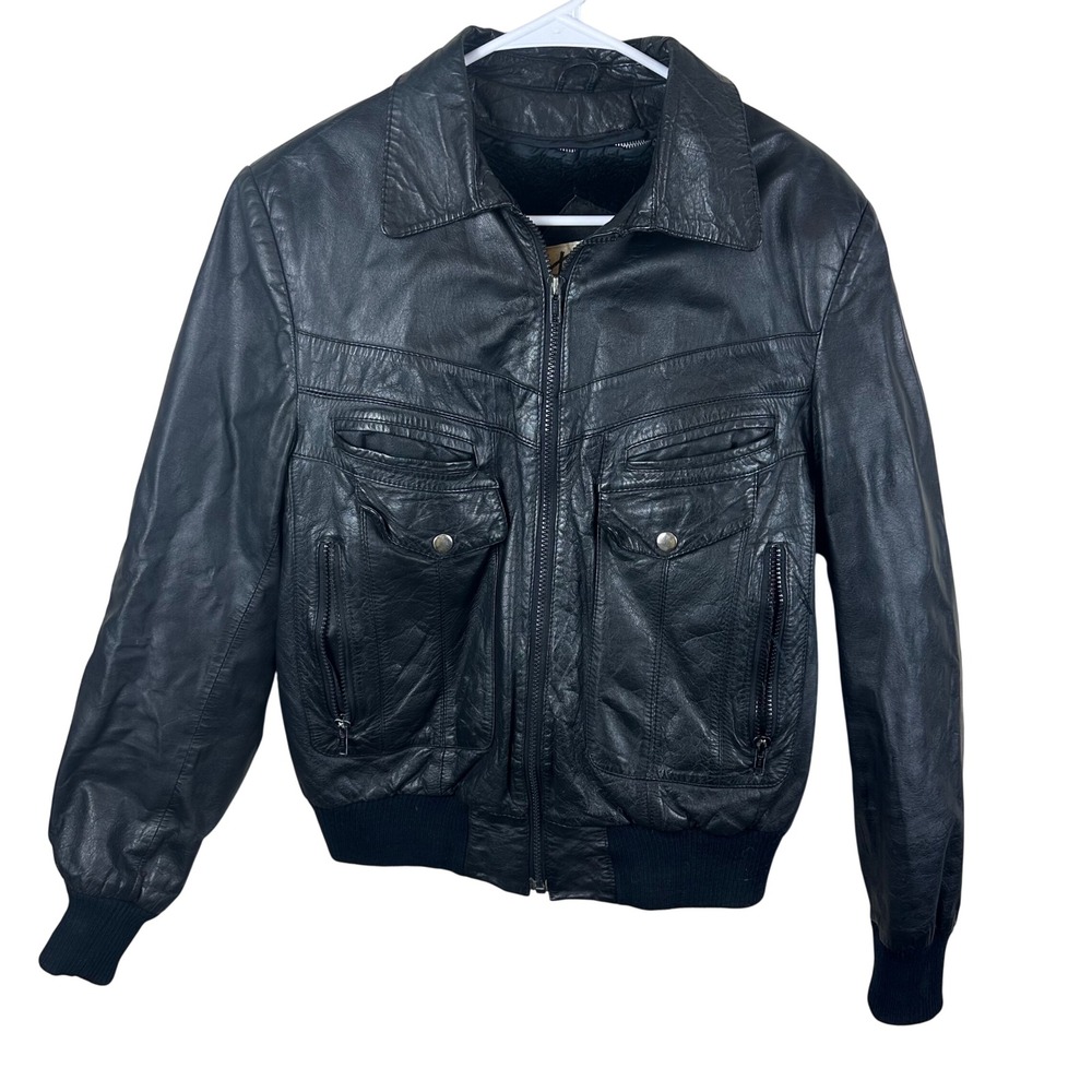 Berman's Leather Jacket Mens 40 Black Zip Bomber Outdoor Vintage‎ 80s Moto